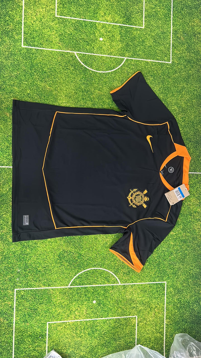 Camisa Corinthians Total 90 III 2025/26 - Preto+Laranja - Modelo Torcedor