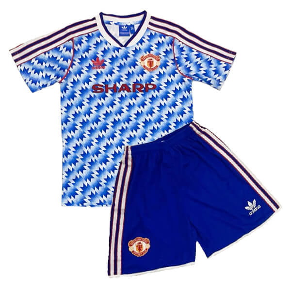 Conjunto Infantil Manchester United 1990/92 Azul - Modelo Retrô