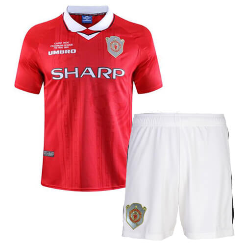 Conjunto Infantil Manchester United Champions League Final 1999 Vermelho - Modelo Retrô