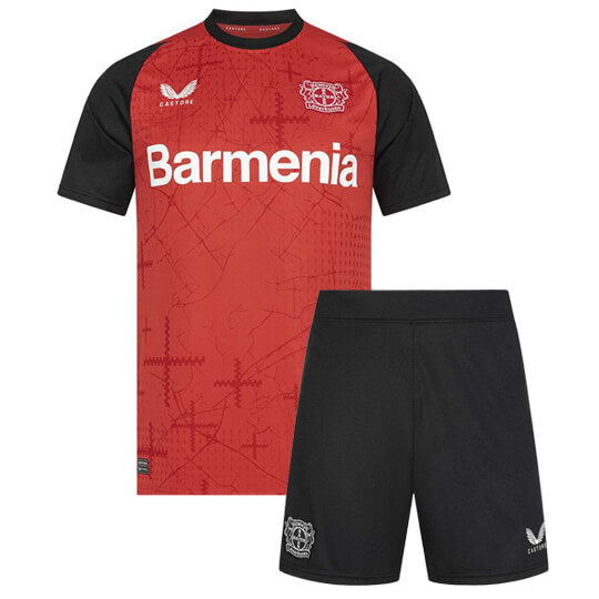 Conjunto Infantil Bayer Leverkusen 2024/25 Vermelho - Modelo Torcedor