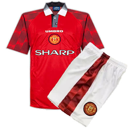 Conjunto Infantil Manchester United  1996/97 Vermelho - Modelo Retrô