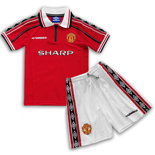 Conjunto Infantil Manchester United  1998/99 Vermelho - Modelo Retrô