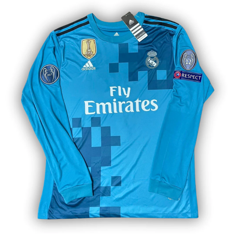 Camisa Real Madrid lll Azul 2017/18 Manga Longa Masculina  - Modelo Retrô