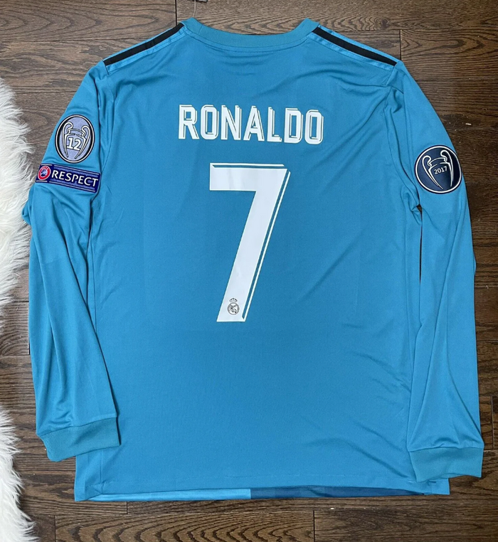 Camisa Real Madrid lll Azul 2017/18 Manga Longa Masculina  - Modelo Retrô