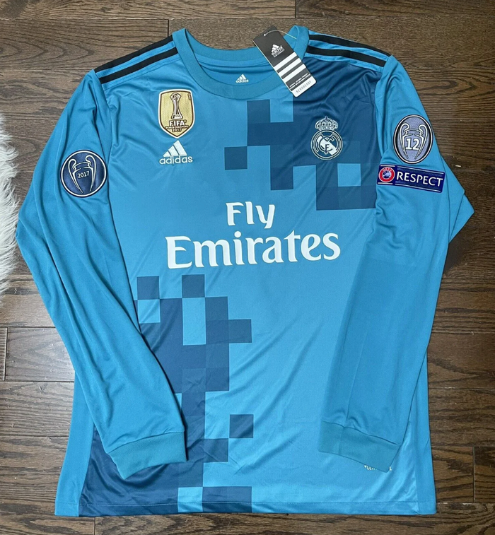 Camisa Real Madrid lll Azul 2017/18 Manga Longa Masculina  - Modelo Retrô