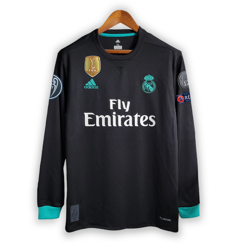 Camisa Real madrid ll Preta 2017/18 Manga Longa Masculina - Modelo Retrô