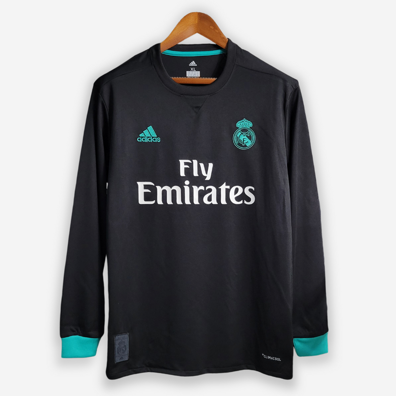 Camisa Real madrid ll Preta 2017/18 Manga Longa Masculina - Modelo Retrô