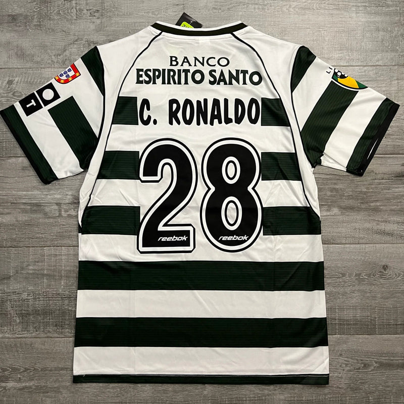 Camisa Sporting Verde/Branca 2002/03 Masculino - Modelo Retrô