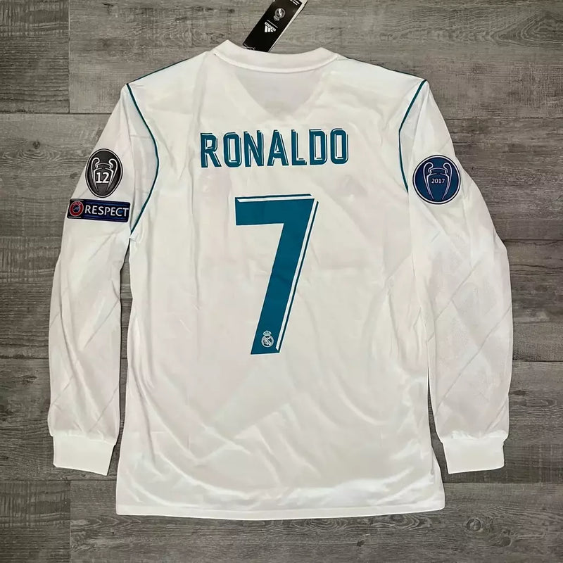 Camisa Retrô Real Madrid Branca Manga Longa I 2017/18 - Modelo Retrô