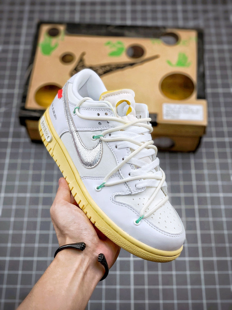 Tênis Nike SB Dunk Low x Off-White 'The 50 - White' - Rei da Pelada