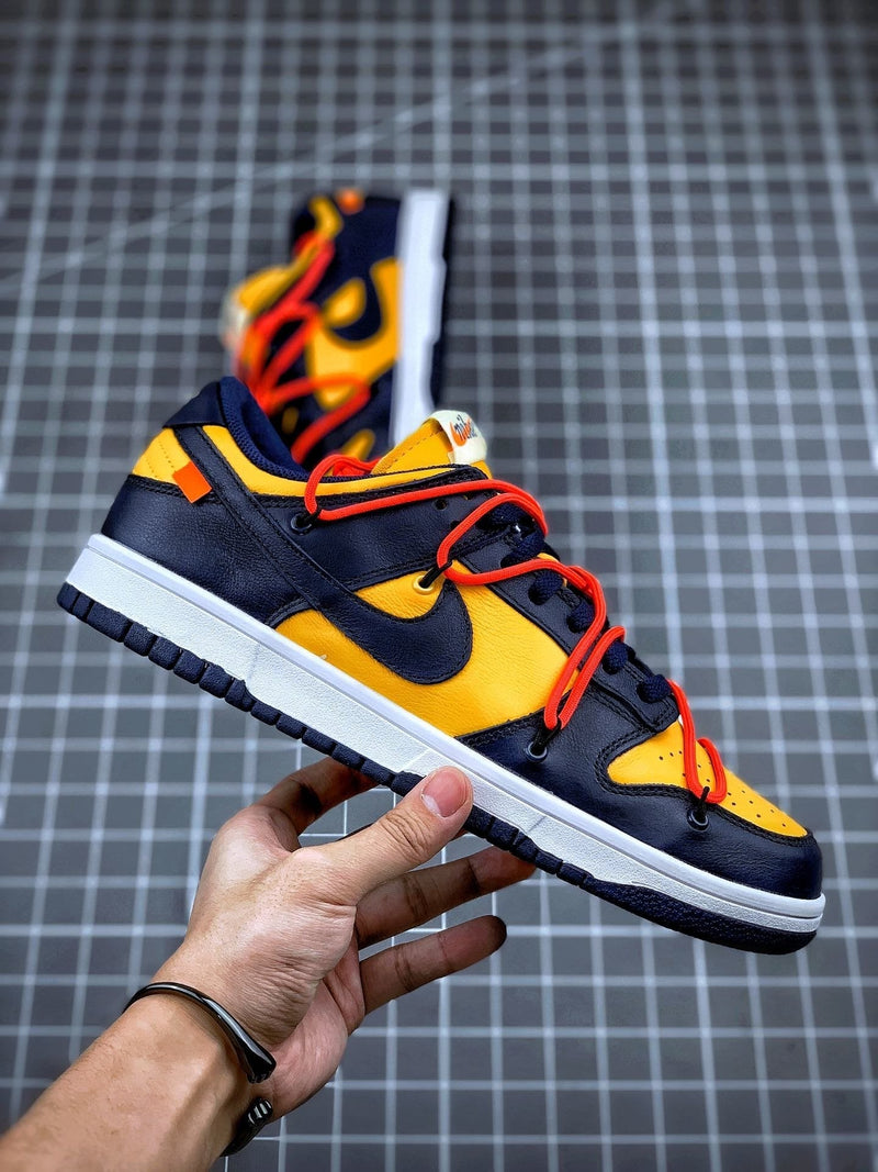 Tênis Nike SB Dunk Low x Off-White University Gold Midnight Navy - Rei da Pelada