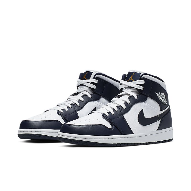 Tênis Nike Air Jordan 1 Mid White Metallic Gold Obsidian - Rei da Pelada