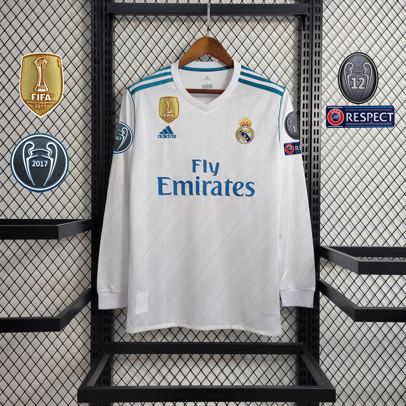 Camisa Real Madrid Home (1) 2017/18 Adidas Retrô Manga Longa Masculina