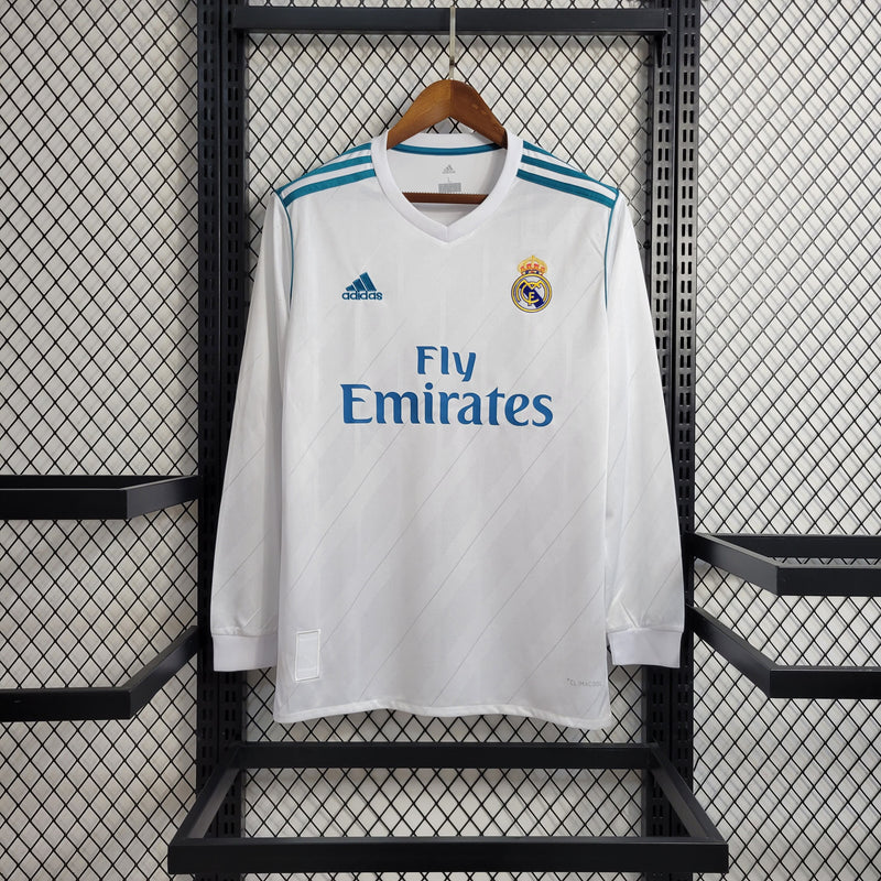 Camisa Real Madrid Home (1) 2017/18 Adidas Retrô Manga Longa Masculina