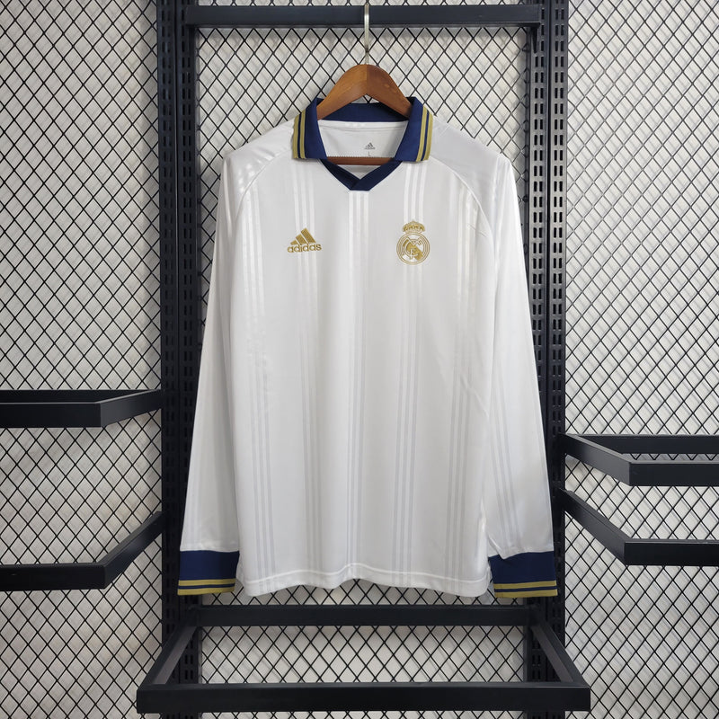 Camisa Real Madrid Treino 2019/20 Adidas Retrô Manga Longa Masculina