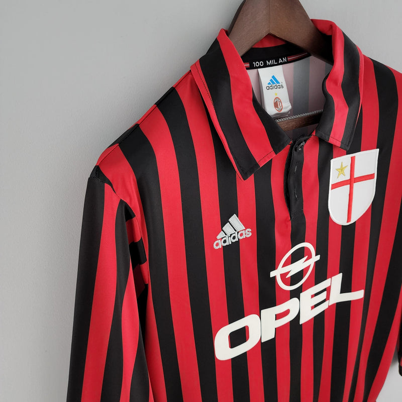 Camisa Milan Home (1) 1999/00 Adidas Retrô Manga Longa Masculina