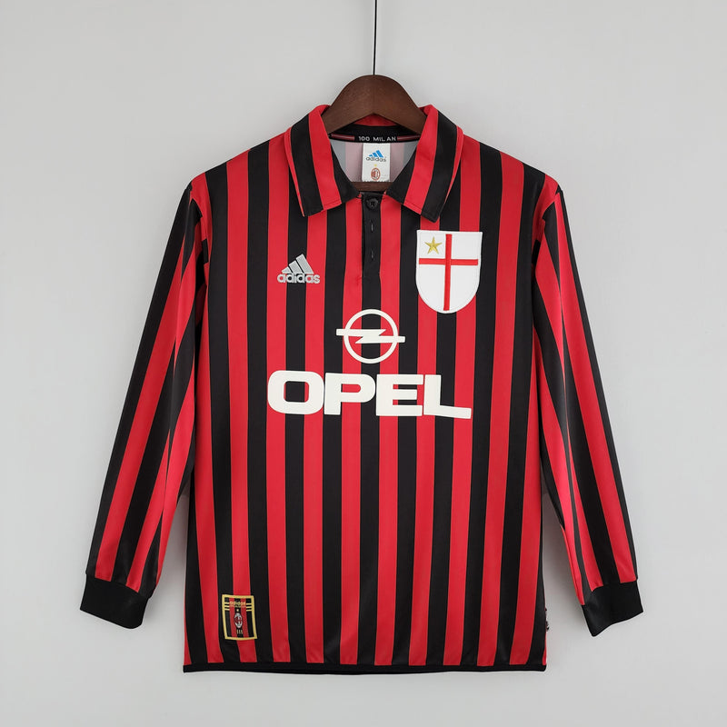 Camisa Milan Home (1) 1999/00 Adidas Retrô Manga Longa Masculina